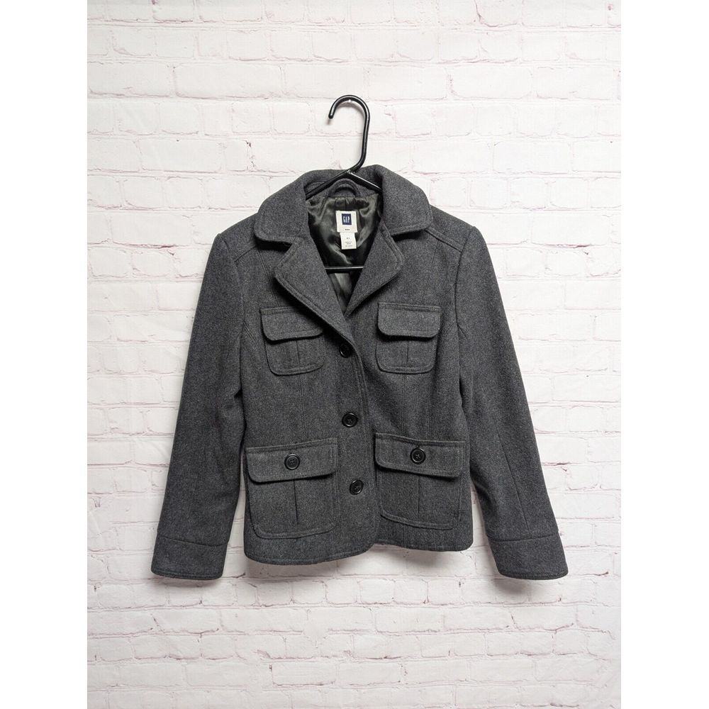 Women's Gap Wool Blend Pea Coat XS Charcoal Gray R